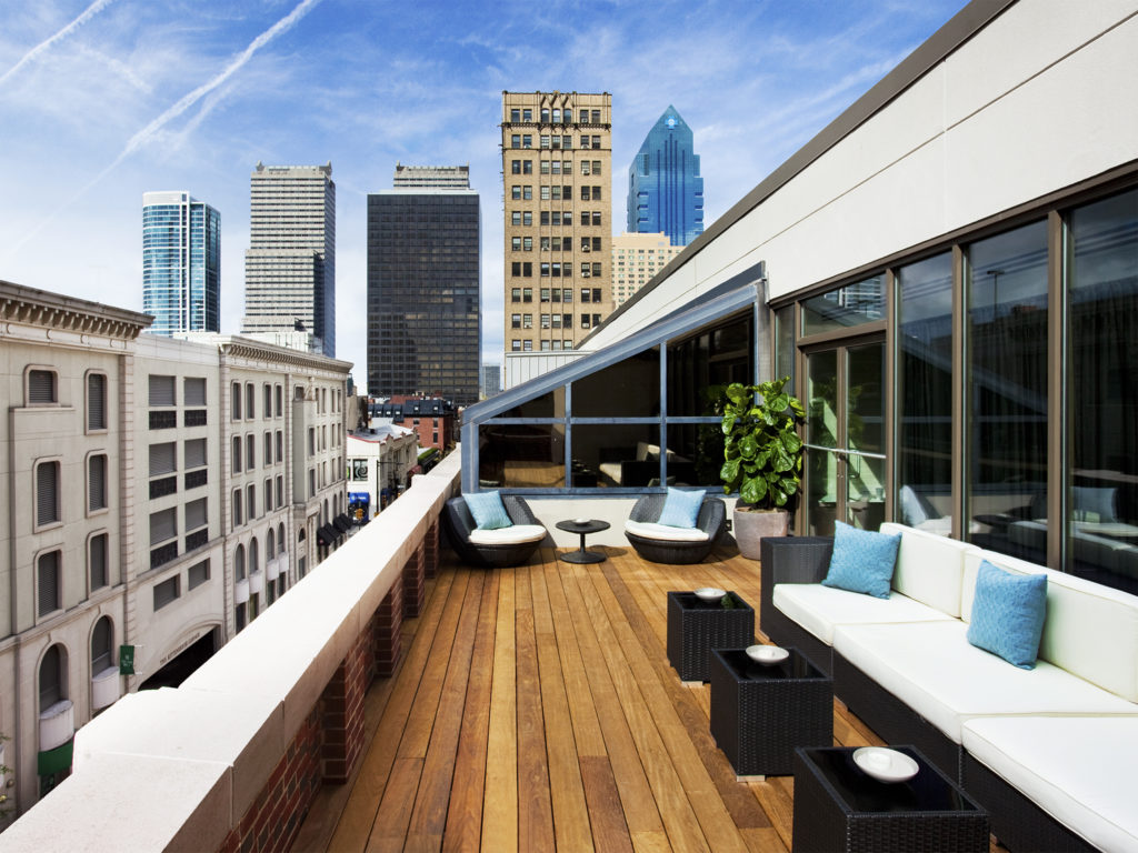 Sundeck with view of Philadelphia skyline from Rittenhouse Spa & Club