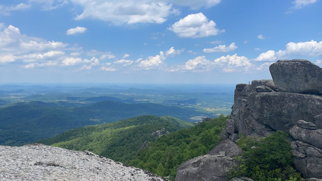 Old Rag Mountain in Shenandoah National Park. A view of the mountains from a high point of view.